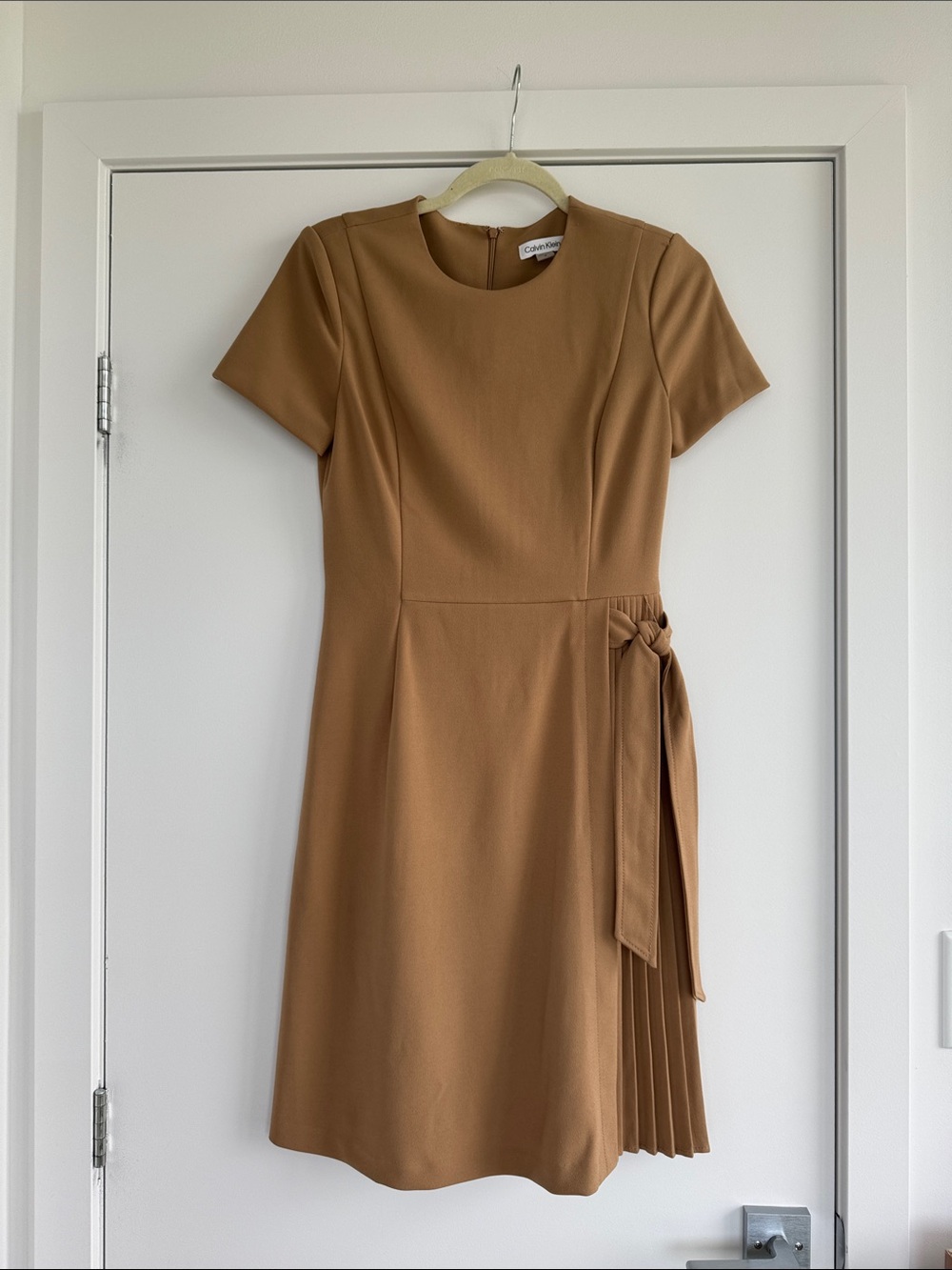 Calvin Klein side tie a-line pleated dress